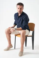 Erkek Lacivert Uzun Kol Basic Pamuk Flam Regular Gömlek