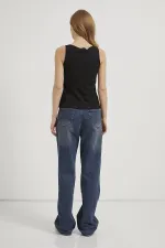 Kadın Siyah Kayık Yaka Bel Oturtmalı Licralı Peplum Bluz