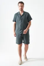 Erkek Çam Yeşili Baggy Double Paça Müslin Şort