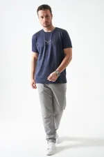 Erkek Antrasit Bisiklet Yaka CASUAL  Baskılı Modal Tişört