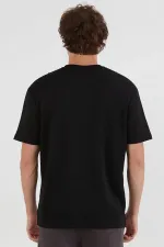 T-shirt noir à col rond en modal pour homme avec surpiqûres sur le devant