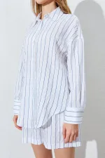 Kadın İndigo Oversize Gömlekli Şortlu Takım