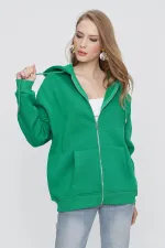 Women's Benetton Green Hooded Oversize Zip-Up Sweatshirt