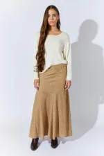 Kadın Bej Içi Mini Etekli Dilimli Tül Etek