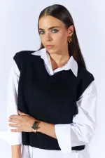 Kadın Siyah V Yakalı Basic Süveter