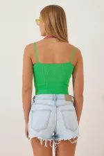 Kadın Fıstık Yeşili Askılı Crop Atlet