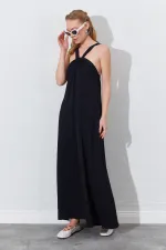 Kadın Siyah Önü Düğüm Detaylı Kolsuz Elbise