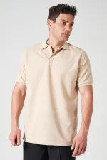 Erkek Bej Ayaklı Yaka Ottoman Basic Tişört