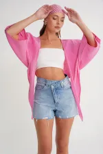 Kadın Pembe Yarasa Kol Ön Bağlamalı Gömlek