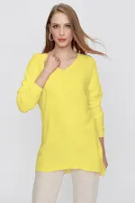 Kadın Açık Sarı V Yaka Salaş Triko Kazak