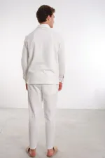 Erkek Ekru Beli Lastikli ve İpli Arka Cep Düğmeli Pantolon