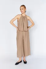 Women's Mink 171 Modal Suit with Wide-Leg Trousers and Collar Bead Accessory