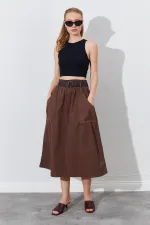 Kadın Kahve Palaska Kemerli Önü Cepli Gabardin Etek