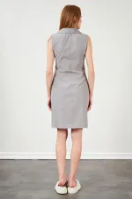 Kadın Gri Gömlek Yaka Önü Düğmeli Kolsuz Poplin Elbise