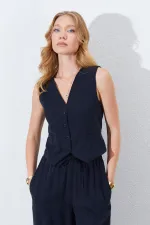 Women's Black Vest with Welt Pockets and Back Trim