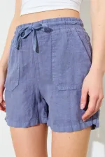 Kadın Gri Önden Cepli Keten Şort