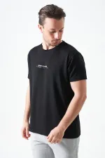 T-shirt noir à col rond en modal pour homme avec imprimé MANFECTUREO