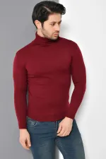 Pull basique à col roulé bordeaux pour homme