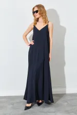 Kadın Siyah V Yaka Salaş Modal Kumaş Elbise