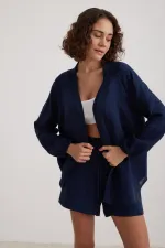 Kadın Lacivert Beli Lastikli Müslin Şort