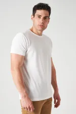 Erkek Beyaz Bisiklet Yaka Petek Basic Tişört