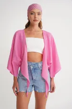 Kadın Pembe Yarasa Kol Ön Bağlamalı Gömlek