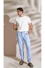 Erkek Mavi Ottoman Kumaş Pantolon