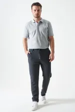 Erkek Antrasit Beli Yarım Lastikli Mendi Örme Jakar Pantolon