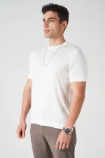 Erkek Ekru Bisiklet Yaka Etek Yırtmaçlı Triko Tişört