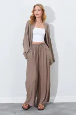 Kadın Toprak Beli Lastikli Palazzo Keten Pantolon