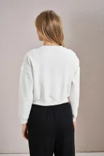 Women's Off-White Resort Paris Print Three-Thread Crop Sweatshirt