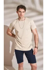 T-shirt basique beige à col rond pour homme