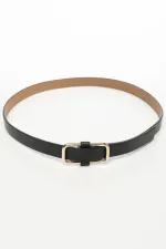 Ceinture fine 2 cm à boucle rectangulaire noire pour femme