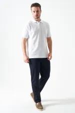 T-shirt blanc pour homme, col montant, fente, deux boutons