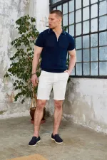 Short blanc pour homme avec taille semi-élastiquée et finitions dorées