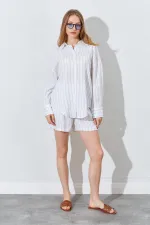 Kadın Kahve Oversize Gömlekli Şortlu Takım