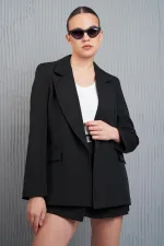 Women's Black Sleeveless Blazer Polyviscose Jacket