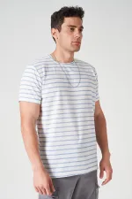 Erkek Mavi Bisiklet Yaka Ringel Mini Waffle Tişört