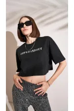 T-shirt court oversize noir à col rond pour femme, imprimé métallisé Supreme