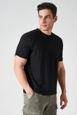 Erkek Siyah Bisiklet Yaka Kol ve Etek Kendinden Manşetli Oxfort Tişört