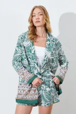 Kadın Haki Eteği Sulu Blazer Ceket