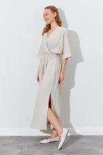 Kadın Taş Düşük Kol Yanları Yırtmaçlı Uzun Elbise