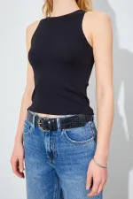 Kadın Siyah (25597) Yüzücü Model Bisiklet Yaka Full Licra Ribana Atlet