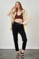 Kadın Naturel Oversize Basic Balık Sırtı Gabardin Gömlek