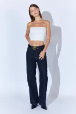 Kadın Rins Yıkama Beş Cepli Palazzo Jean Pantolon