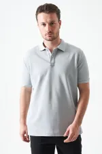 T-shirt gris pour homme, col montant, fente, deux boutons