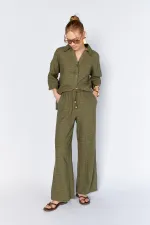 Women's Khaki Lined Trousers with Belt