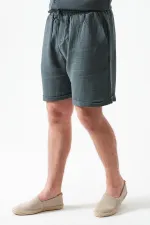 Erkek Çam Yeşili Baggy Double Paça Müslin Şort