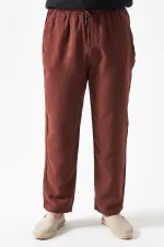 Erkek Kahve Bel Bağlamalı Baggy Müslin Pantolon