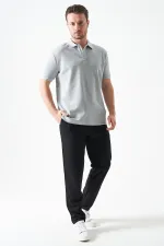 Erkek Siyah Beli Yarım Lastikli Pike Basic Pantolon